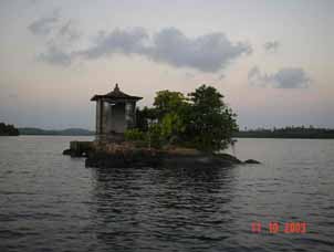 Small island temple on a Sri Lankan lake